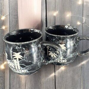 California Souvenir‎ Ceramic Coffee Mug Cup Set 2 Marble Glaze Black White Lines